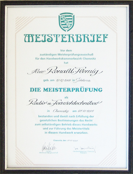 Meisterbrief Ronald Flemig